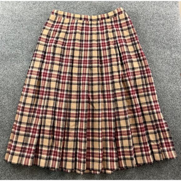 Pendleton Women's Vintage Skirt Size 12 Red Black Tan Plaid Pleated READ W/Hole - Picture 1 of 9
